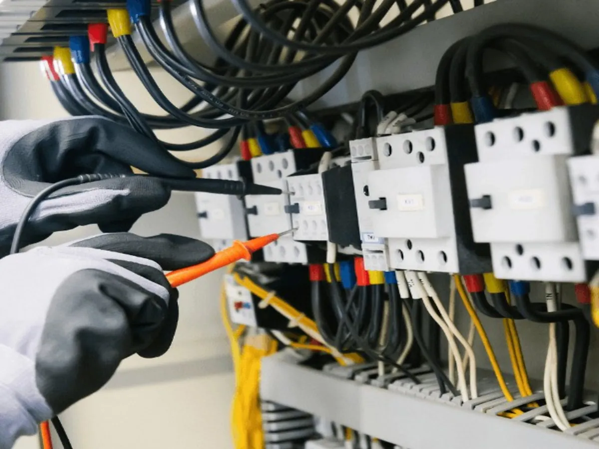BrightSpark electrician testing a distribution board with a multimeter